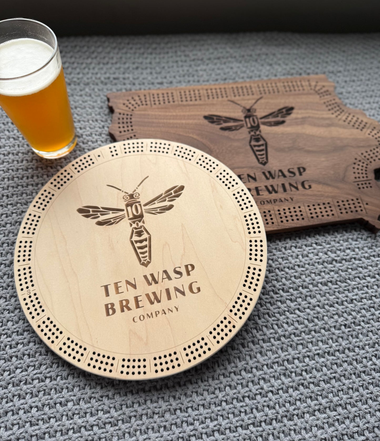 Custom Round Cribbage Board, Three Track Cribbage Board, Custom Engraved Cribbage, Logo Cribbage Board