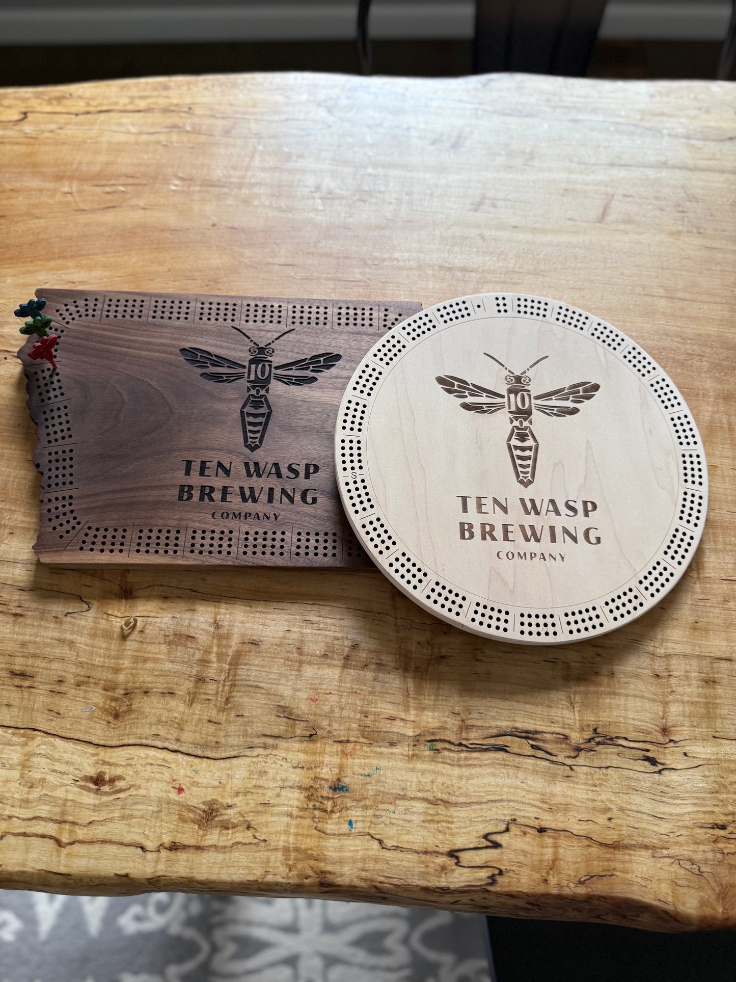 Custom Round Cribbage Board, Three Track Cribbage Board, Custom Engraved Cribbage, Logo Cribbage Board