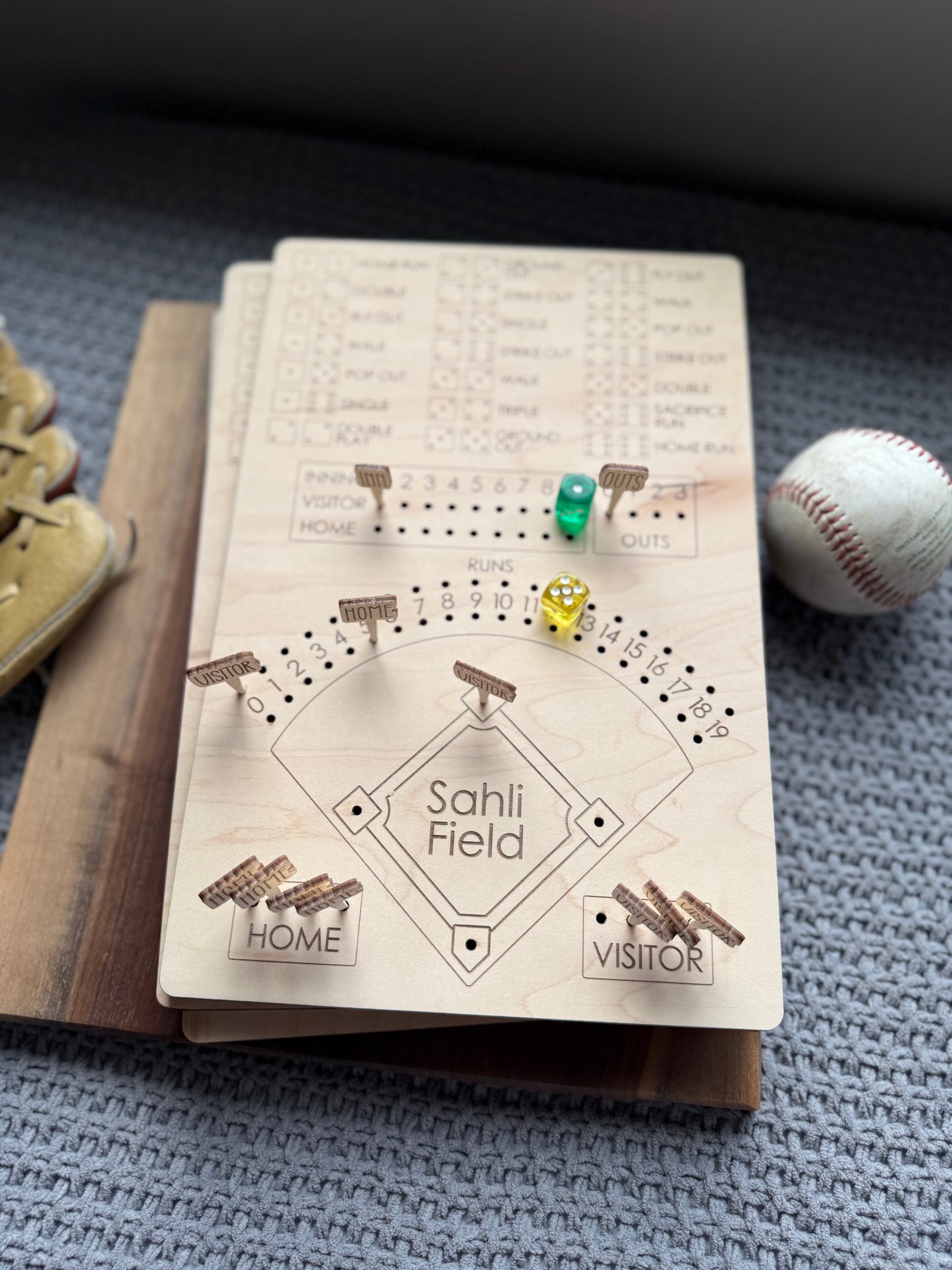 Baseball Dice Game, Wooden Baseball Game, Father's Day Gift, Gift for Baseball Lovers