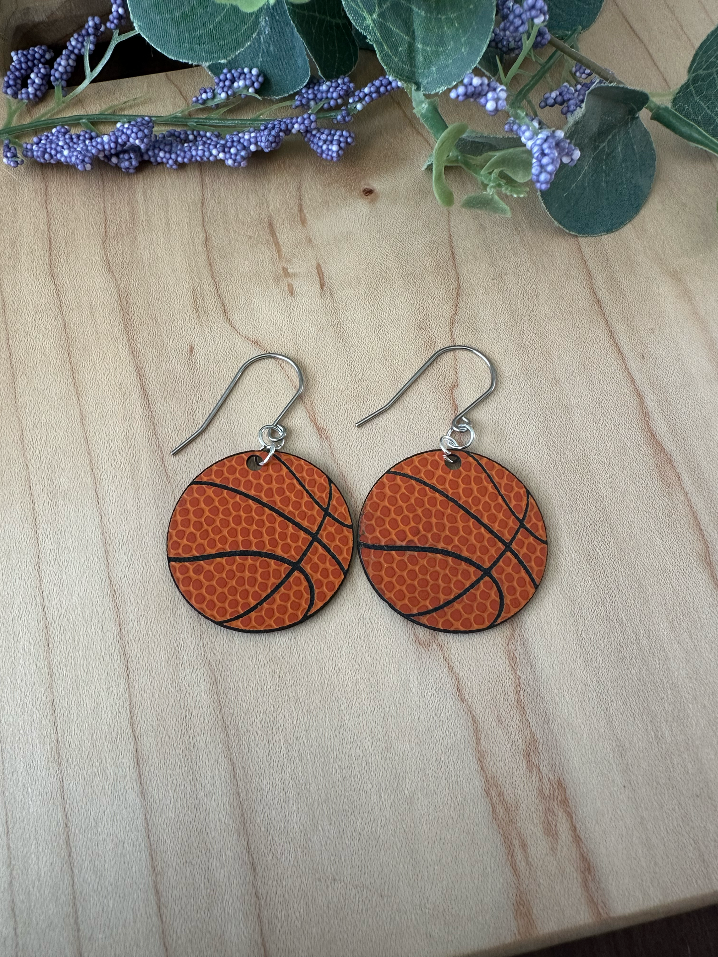 Basketball Earrings, Basketball Leather Earrings