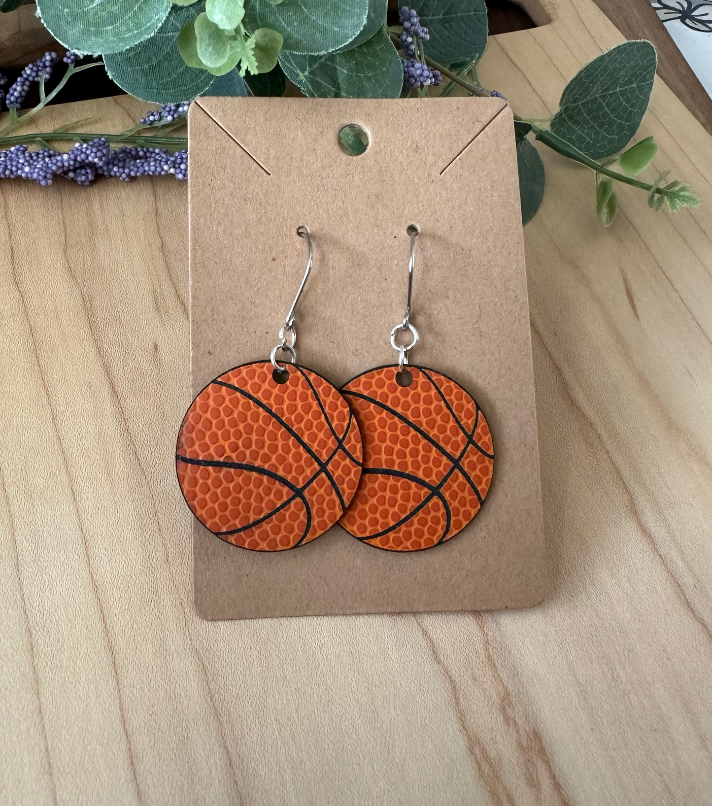 Basketball Earrings, Basketball Leather Earrings