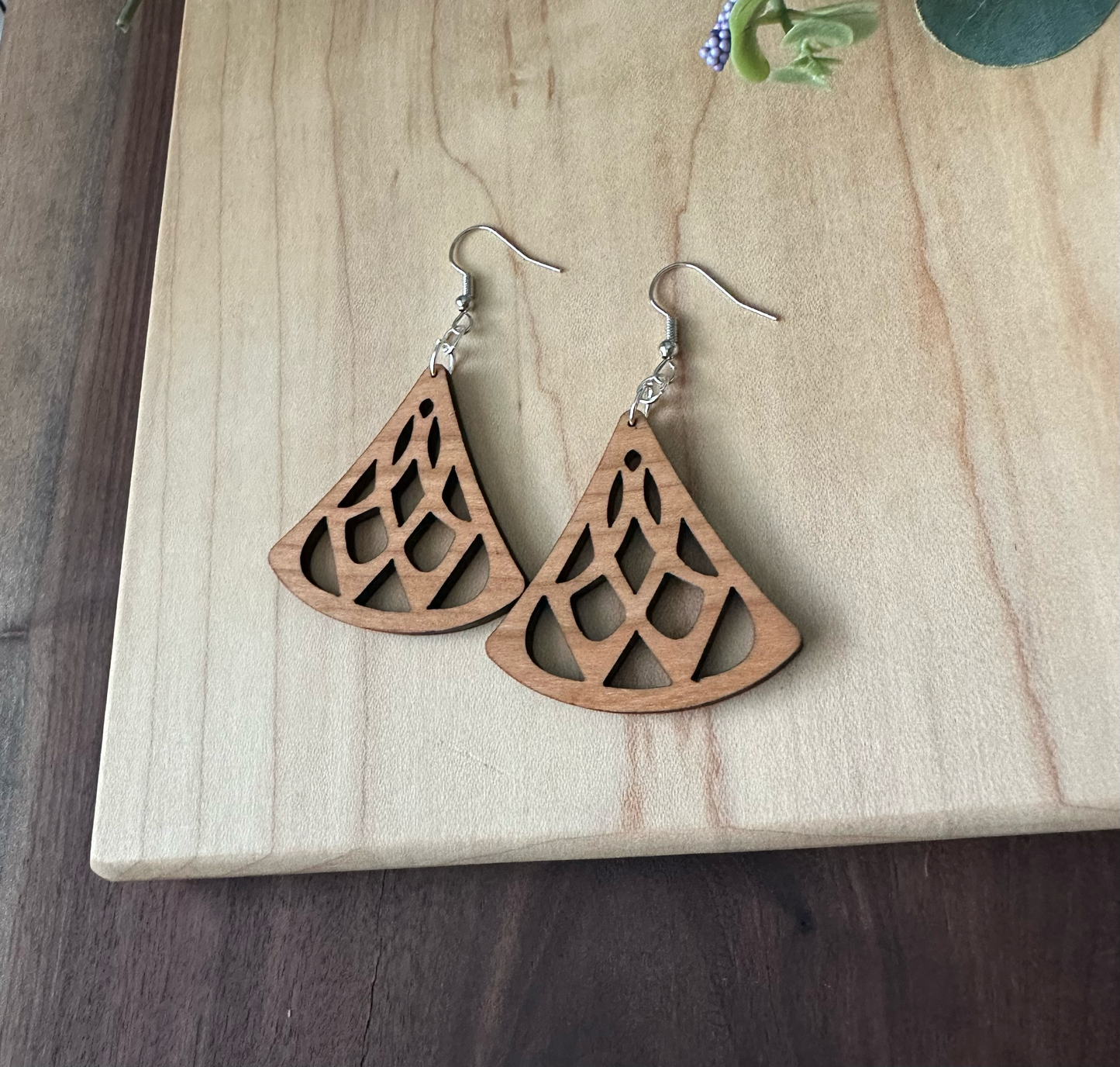 Modern Triangle Wooden Earring, Cherry and Walnut