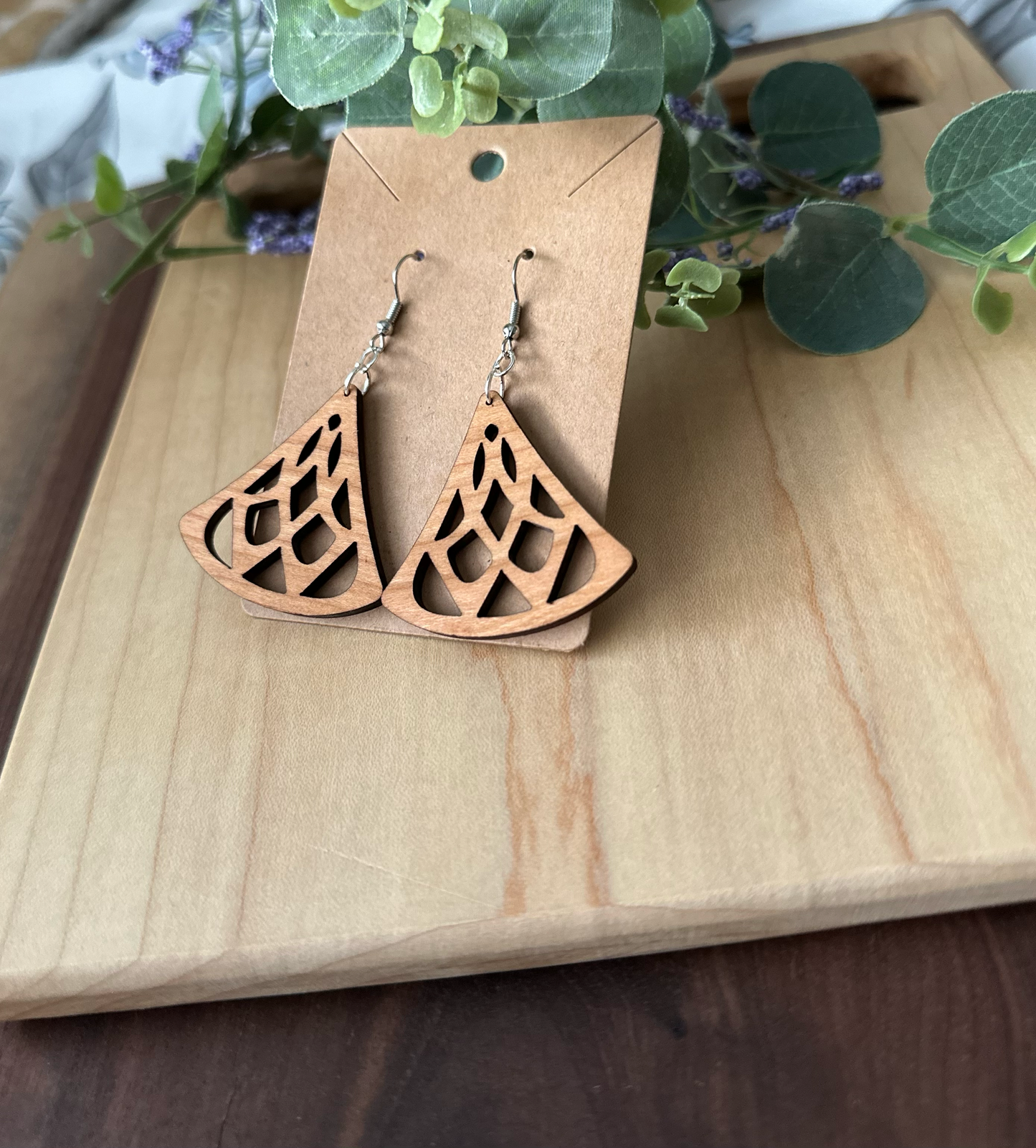 Modern Triangle Wooden Earring, Cherry and Walnut
