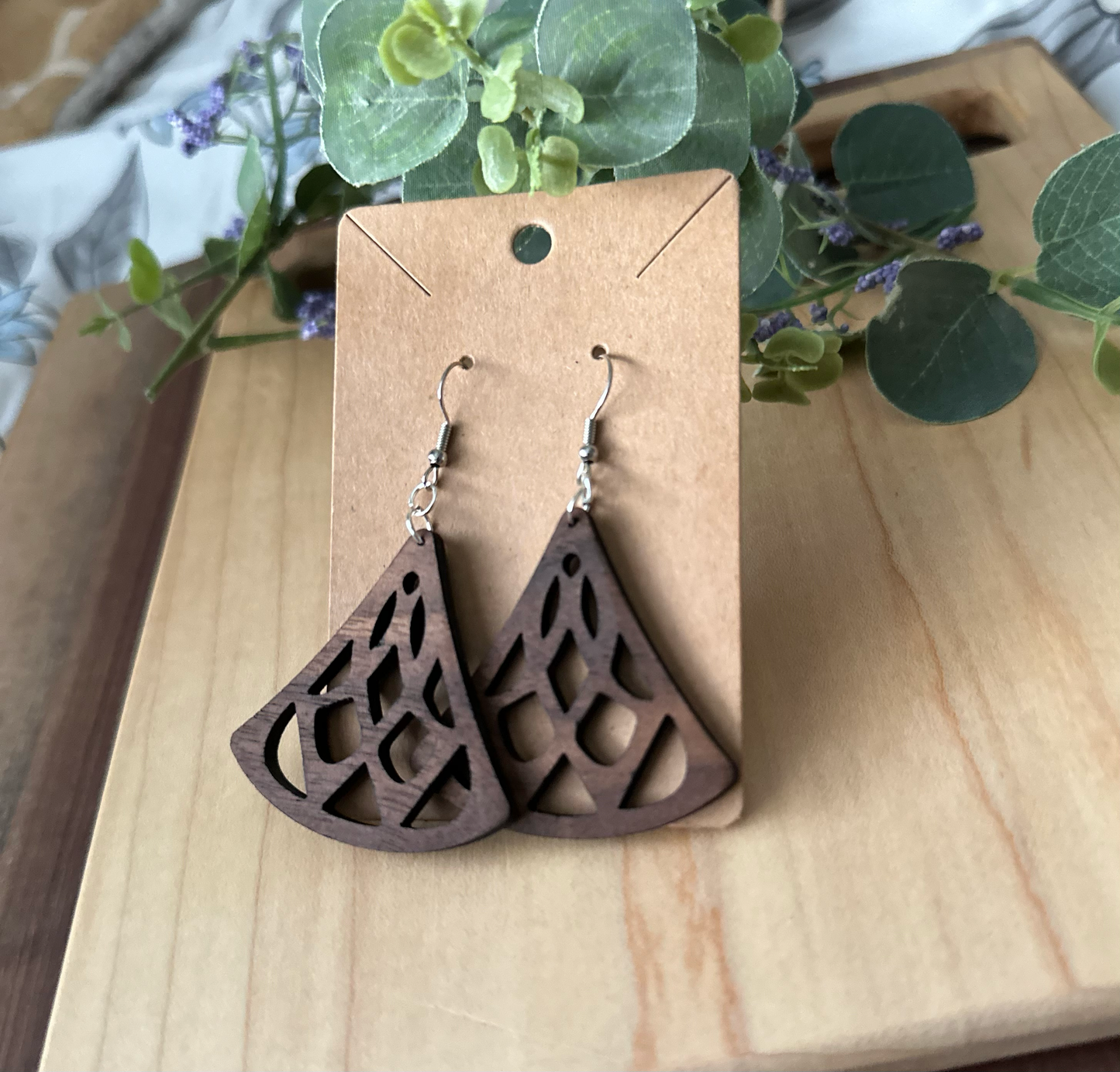 Modern Triangle Wooden Earring, Cherry and Walnut