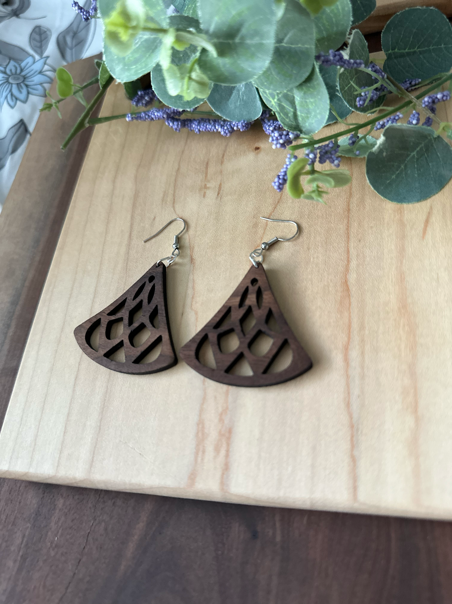 Modern Triangle Wooden Earring, Cherry and Walnut