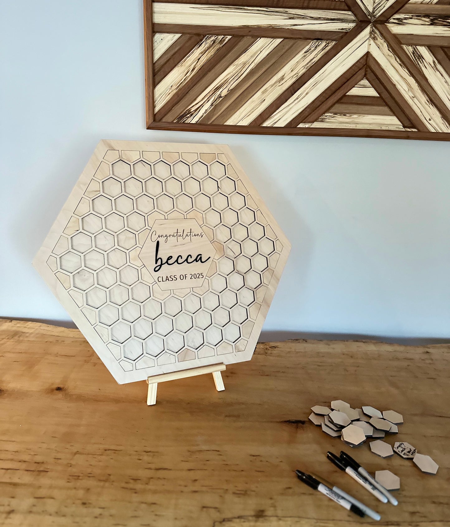 Hexagon Guest Book Art Piece | Personalized Wedding Guest Book Art | Graduation Party Art | Signature Wall Art | Custom Wall Art