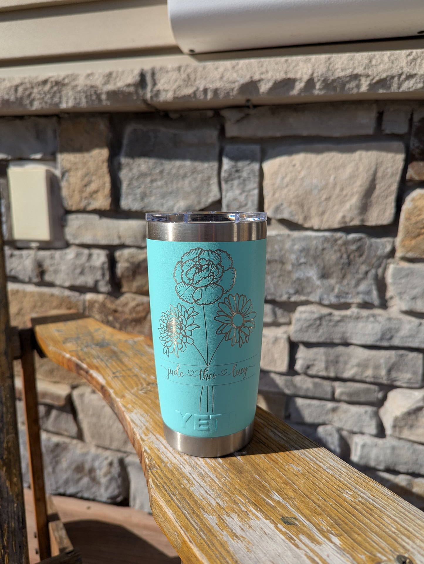 20 oz Yeti tumbler with Birth Flowers and Children's Name