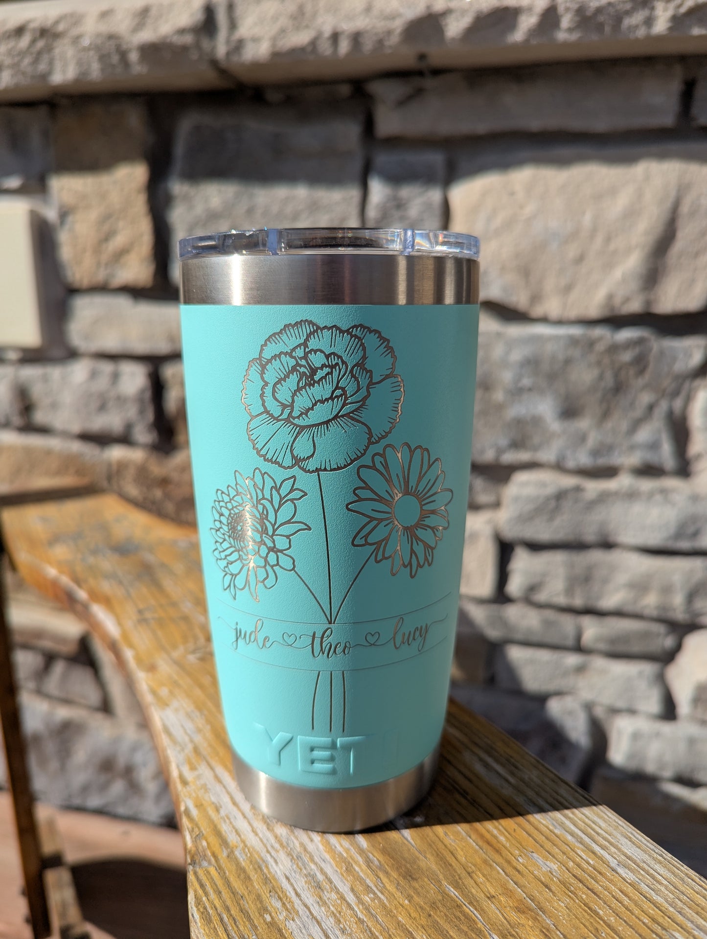 20 oz Yeti tumbler with Birth Flowers and Children's Name