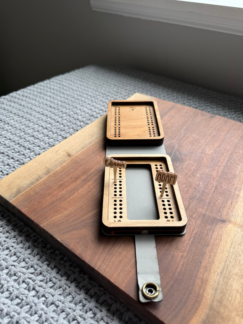 Folding Travel Cribbage Board with Card Storage
