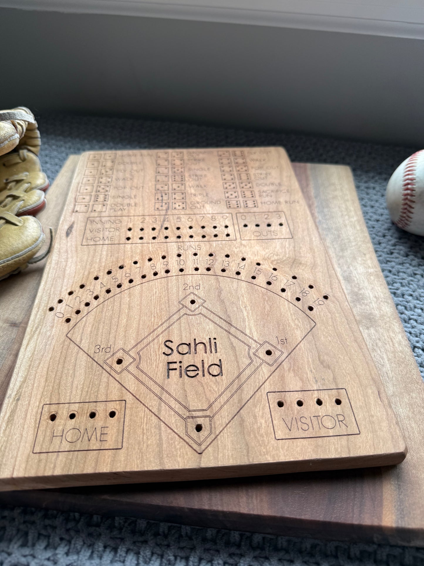 Baseball Dice Game, Hardwood Baseball Board Game, Baseball Peg Game, Gift for baseball lover