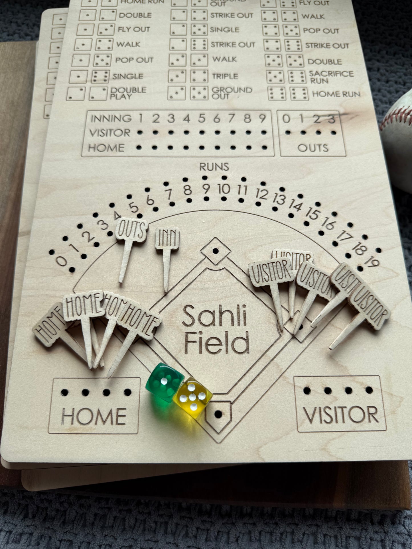 Baseball Dice Game, Wooden Baseball Game, Father's Day Gift, Gift for Baseball Lovers