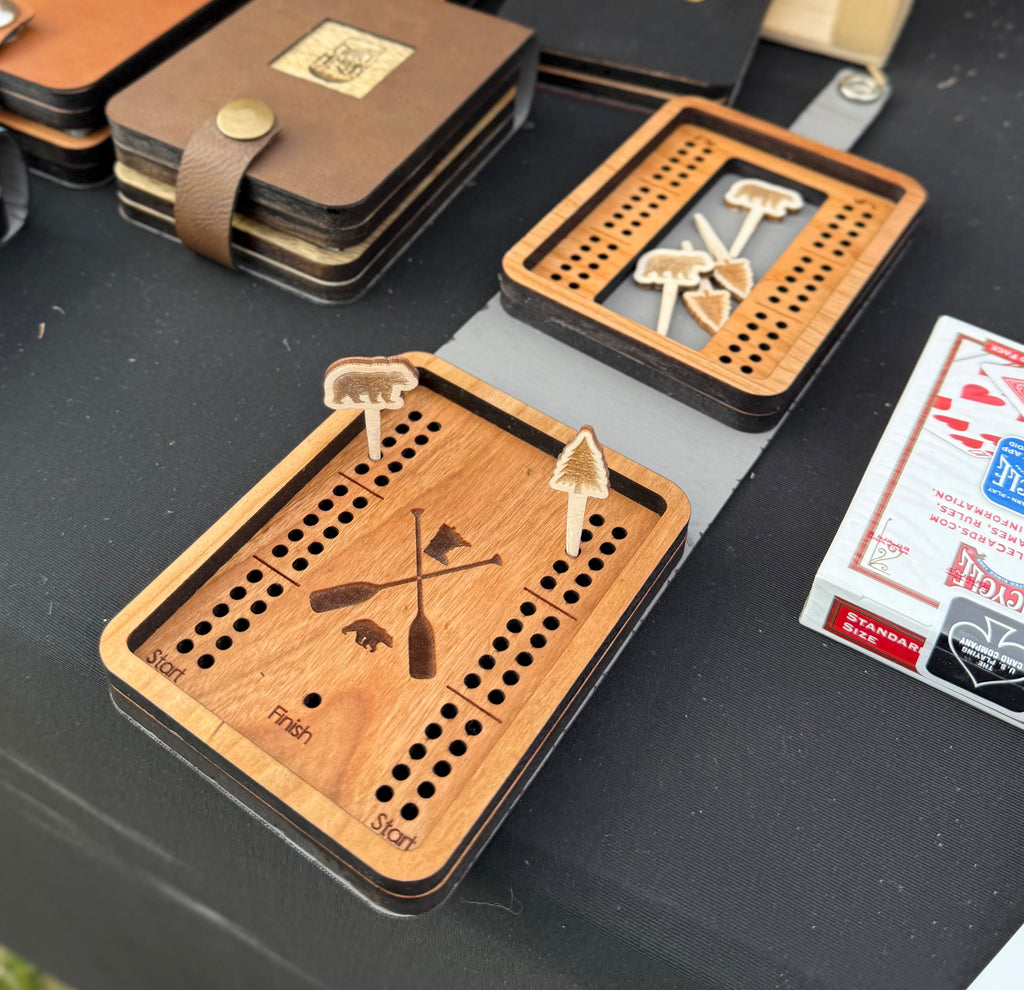 Folding Travel Cribbage Board with Card Storage