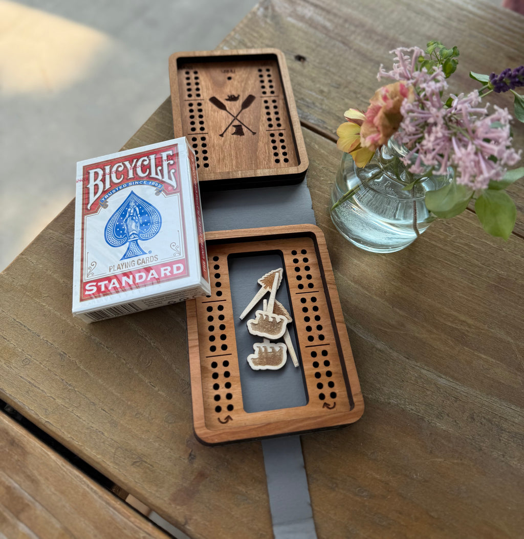 Folding Travel Cribbage Board with Card Storage