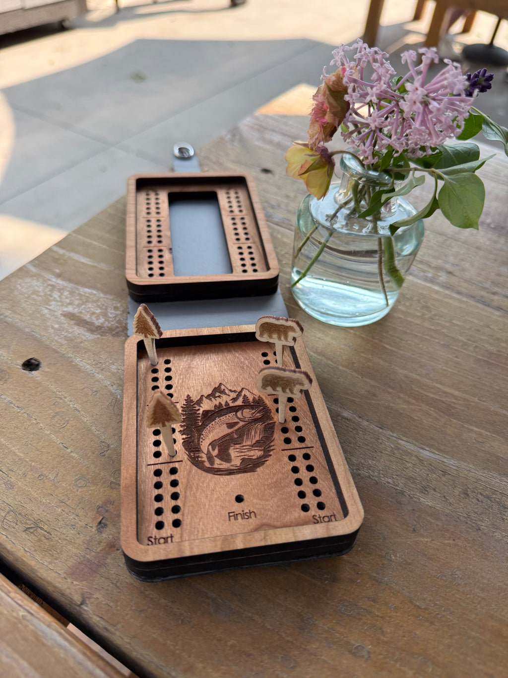 Folding Travel Cribbage Board with Card Storage