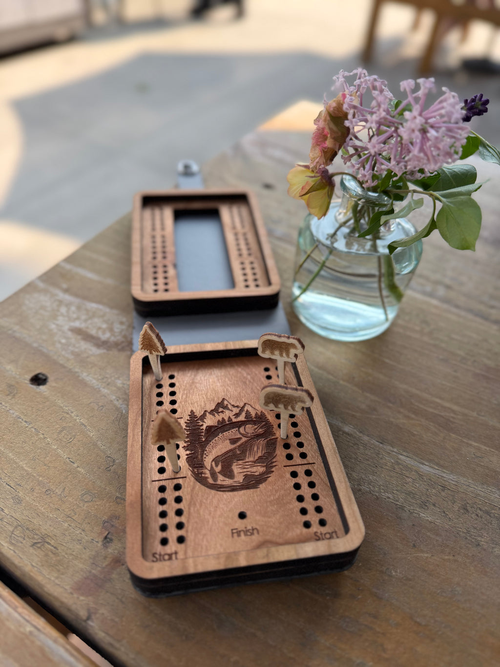 Folding Travel Cribbage Board with Card Storage