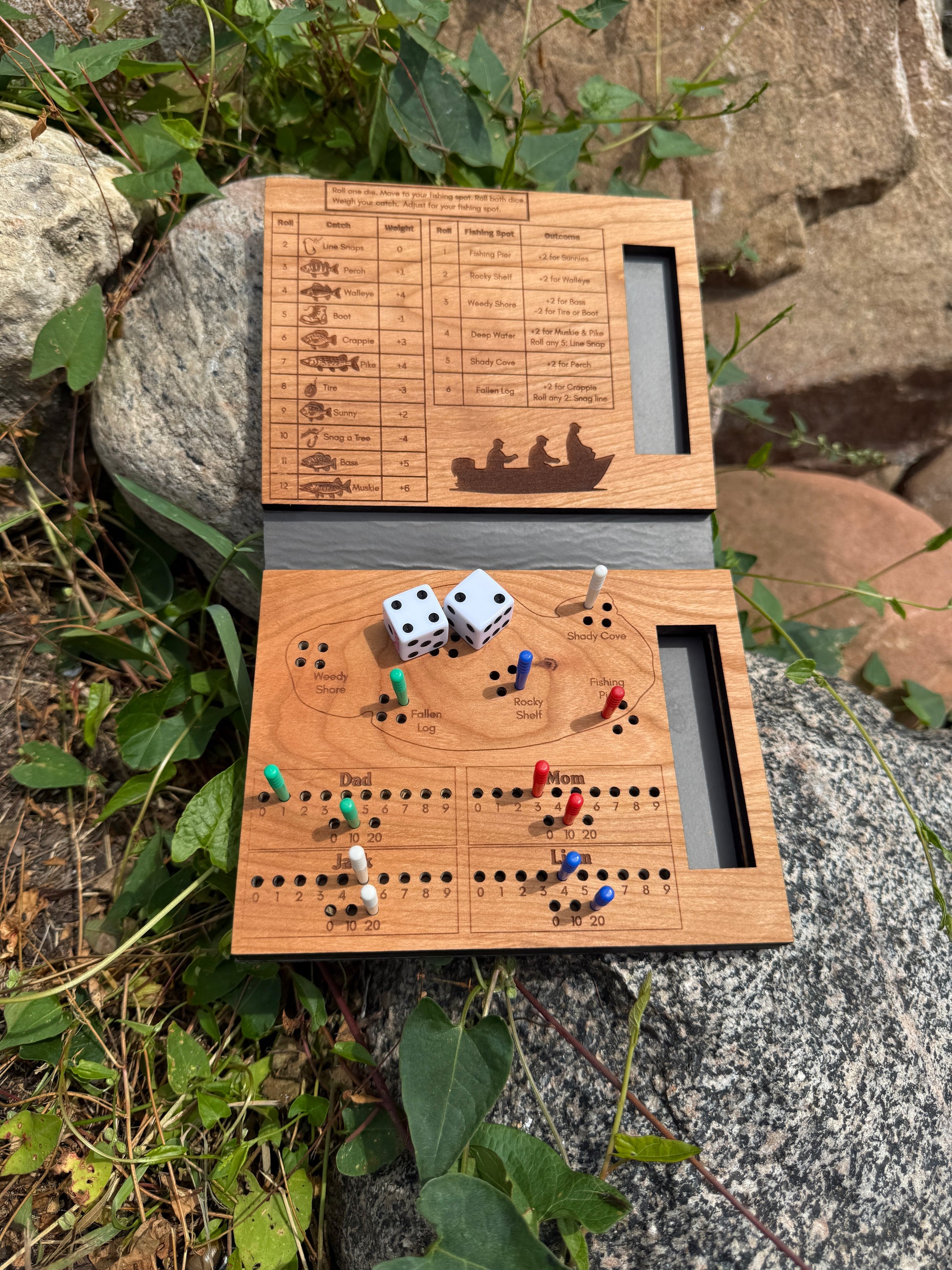 Bear Creek Cast – A Fishing-Themed Dice Board Game, Experienced Angler, Travel Fishing Game