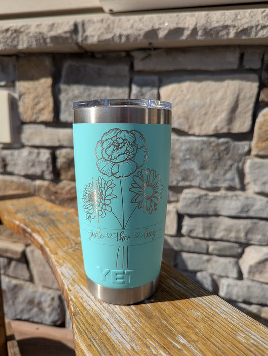 20 oz Yeti tumbler with Birth Flowers and Children's Name