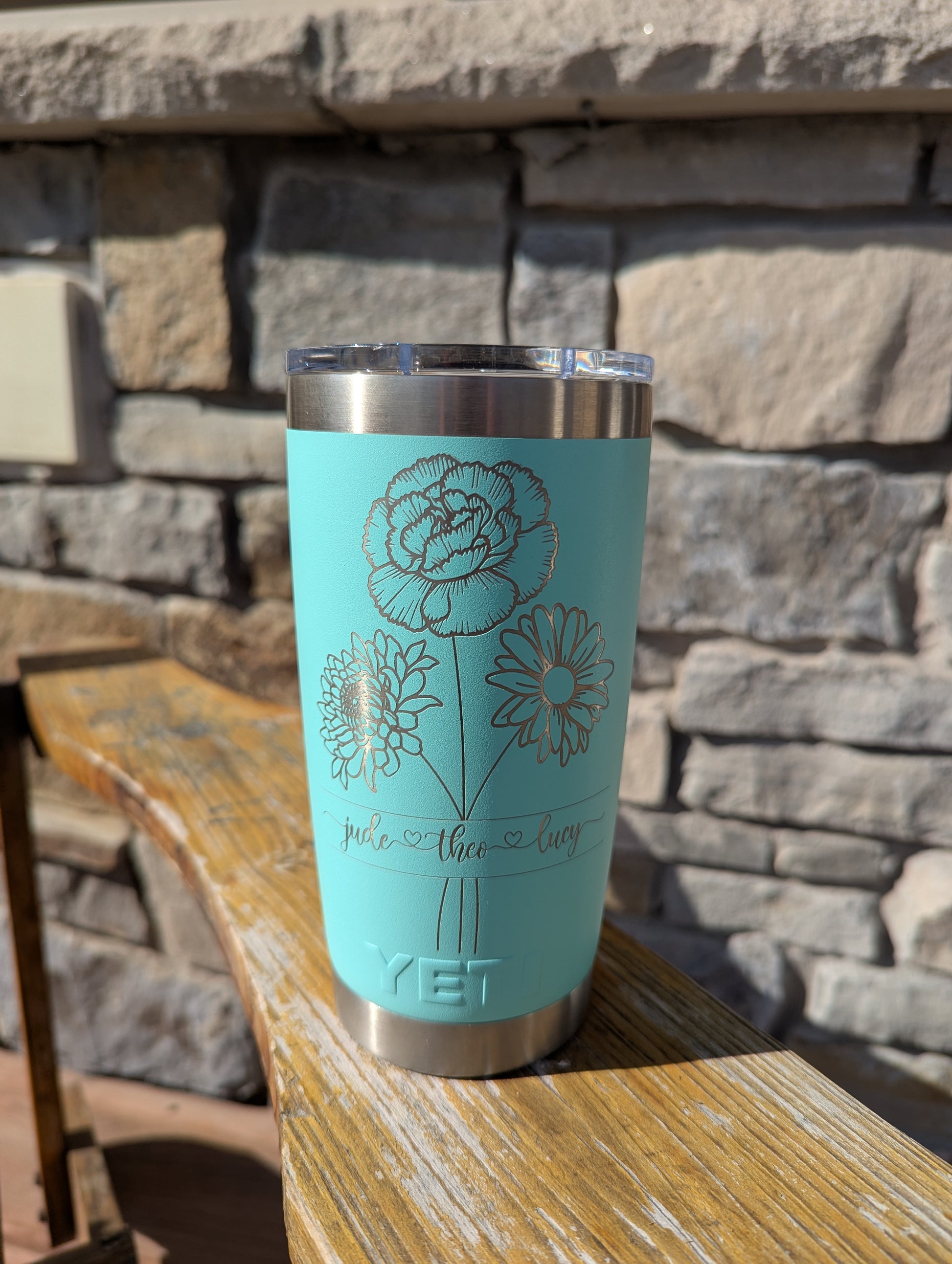 20 oz Yeti tumbler with Birth Flowers and Children's Name