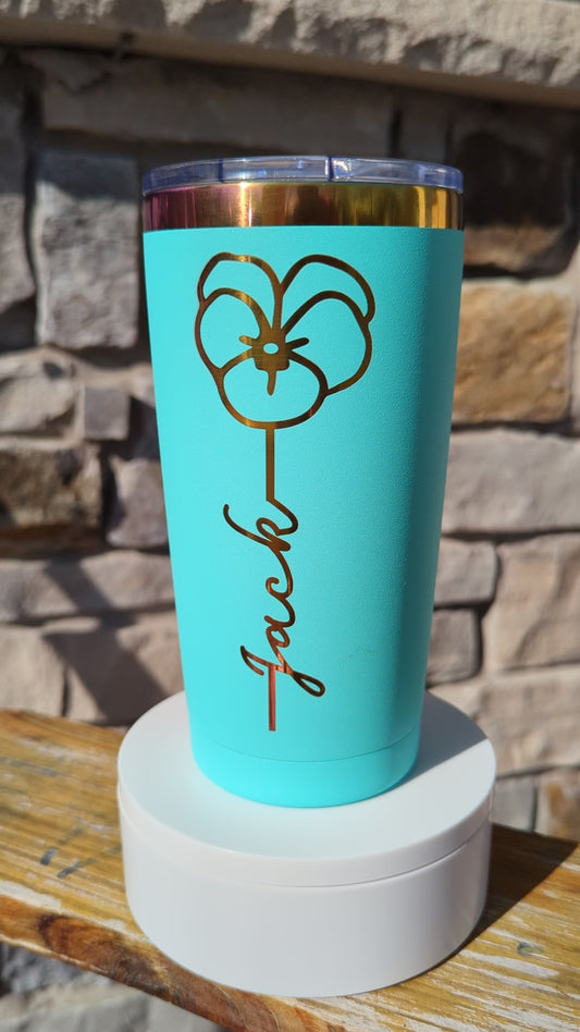 20 oz Yeti tumbler with Birth Flowers and Kid's Name